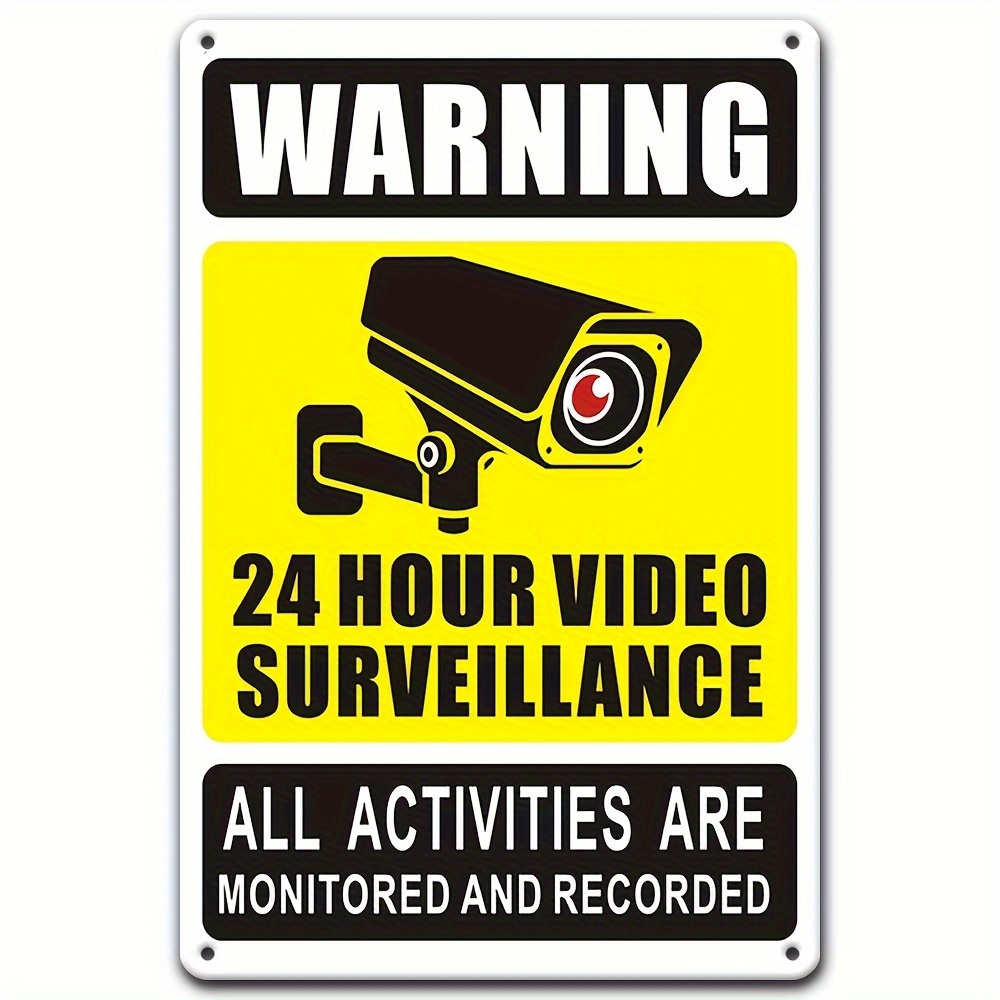 Photography Exhibition - 24時間365日ビデオ監視警告標識 - セキュリティカメラのアイコンが付いた耐久性のある鉄製金属、自宅、寝室用の屋外壁装飾。