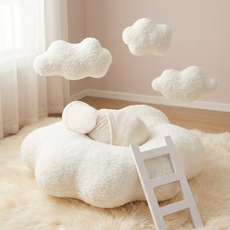 Photography Life - 5 個新生児写真撮影小道具セット白い雲ミニはしご赤ちゃんポーズ家具スタジオ写真撮影背景小道具