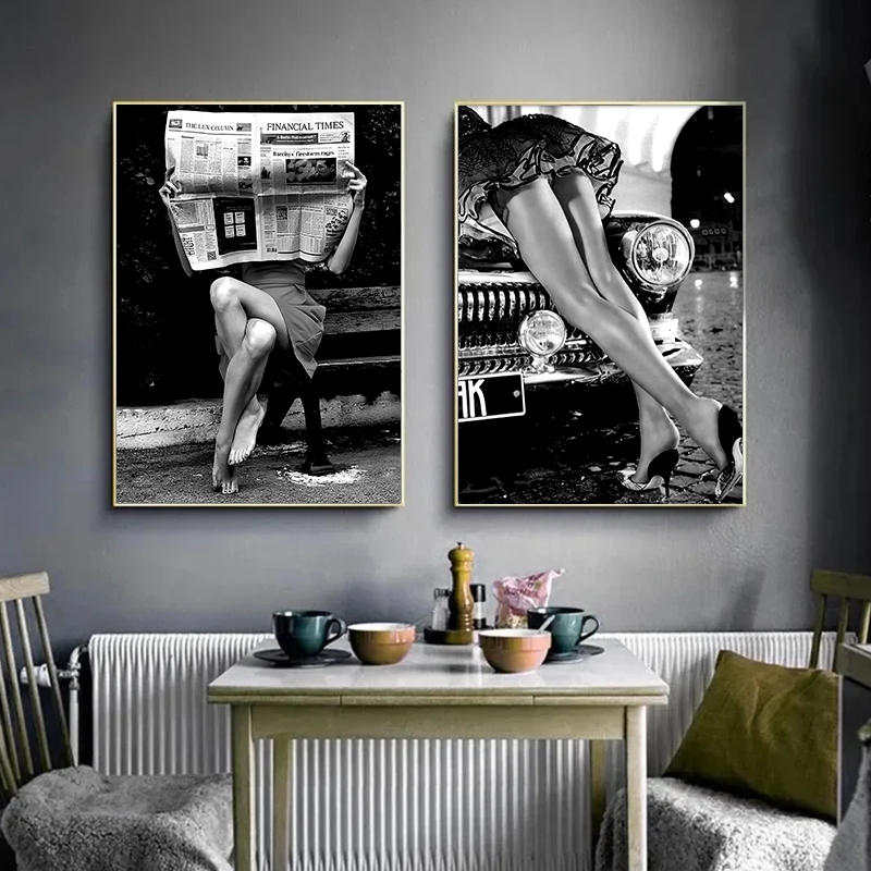 Photography Poster - ヴィンテージ白黒セクシーな女性が飲酒喫煙ポスター写真HD画像キャンバス絵画リビングルームの家の装飾用