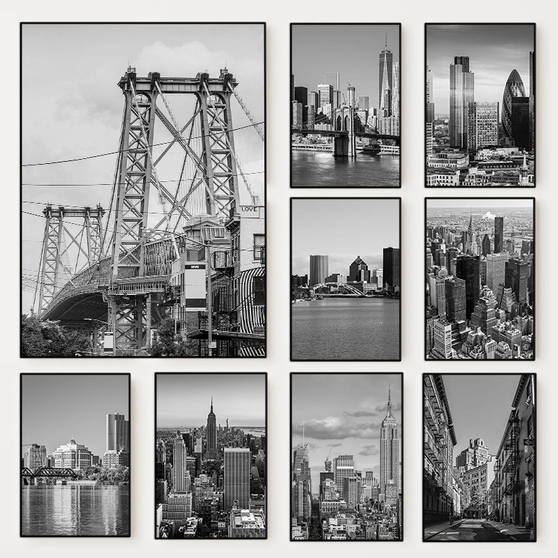 黒と白のニューヨーク市写真ポスター、ニューヨーク地図、旅行用 - Photography Landscape のレビューと価格