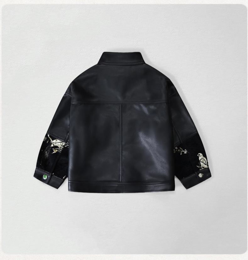 紳士風キッズ刺繍入りバイク用PUレザージャケット 男の子用  - Photography Of The Year のレビューと価格