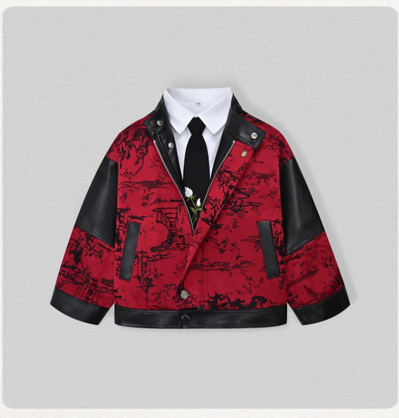 紳士風キッズ刺繍入りバイク用PUレザージャケット 男の子用  - Photography Of The Year のレビューと価格