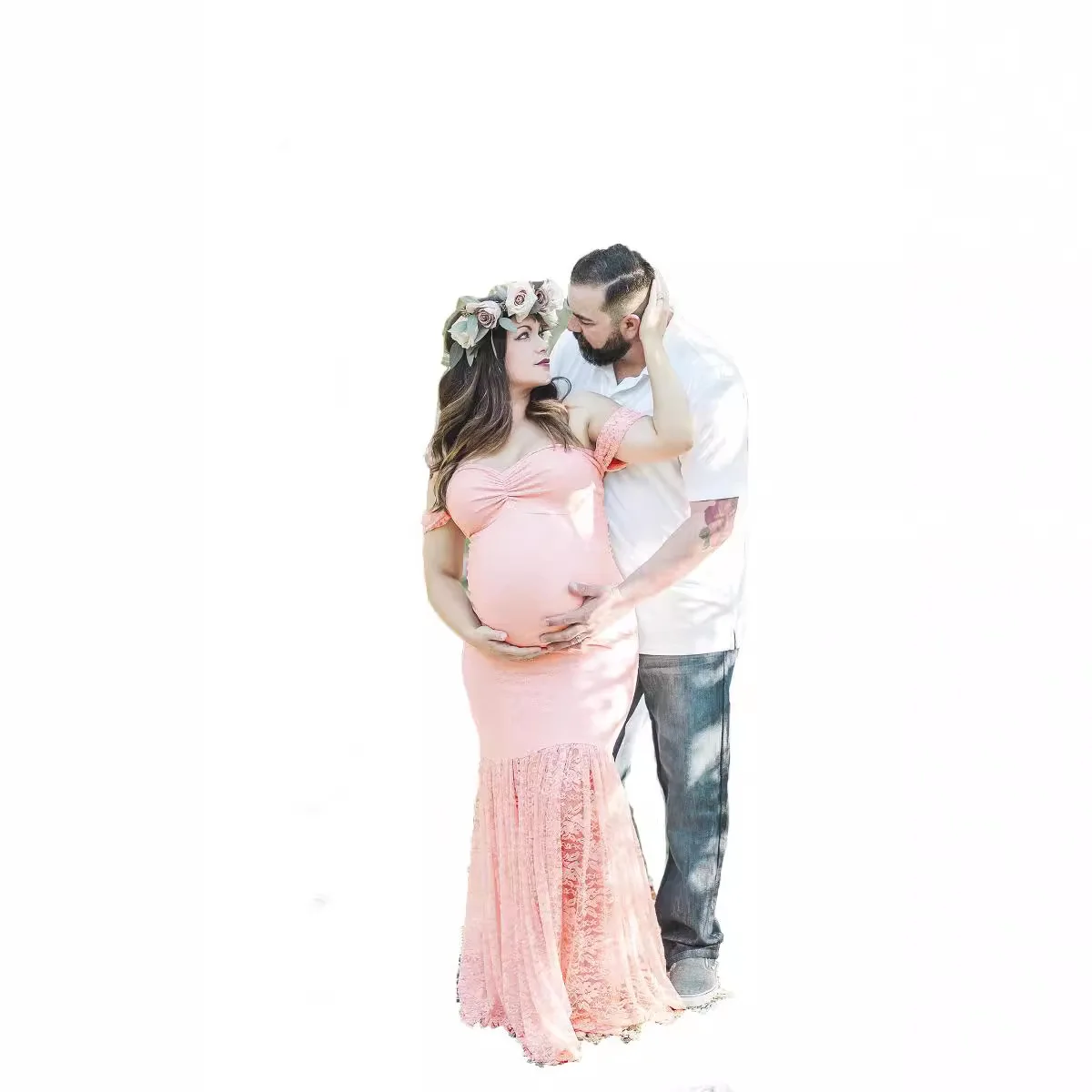ヨーロッパとアメリカの婦人服レース一言襟マタニティ半袖ドレス - Photography Word のレビューと価格