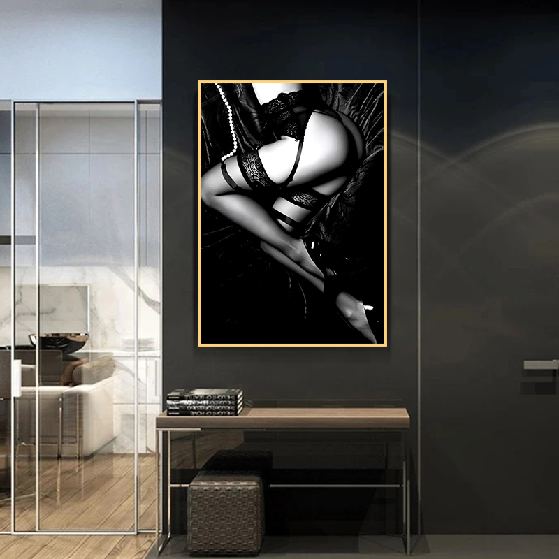 ヴィンテージ白黒セクシーな女性が飲酒喫煙ポスター写真HD画像 - Photography Poster のレビューと価格
